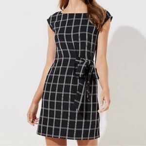 LOFT Black and White Sheath Dress with Square Neck